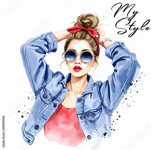 Stylish fashion sketch of a trendy woman