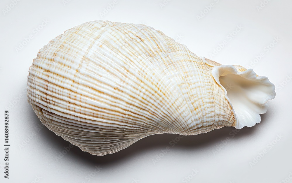 Off-White Seashell with Subtle Yellow-Brown Lines on a White Background Off-White Seashell with Subtle Yellow-Brown Lines on a White Background