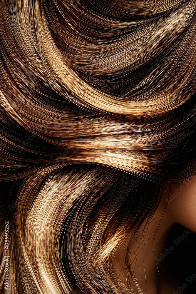 smooth, glossy brown hair cascading in soft waves, reflecting light to showcase its rich texture and shine. smooth, glossy brown hair cascading in soft waves, reflecting light to showcase its rich texture and shine.