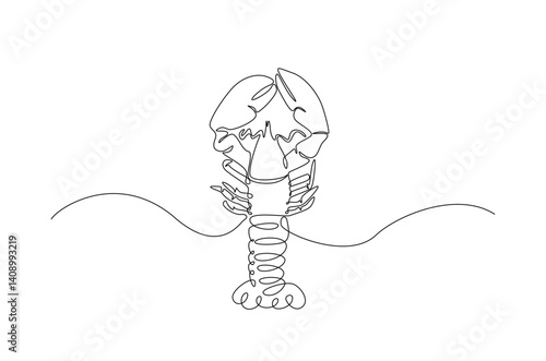 Crayfish in continuous one line drawing. Single line art illustration of lobster, seafood. Editable vector.