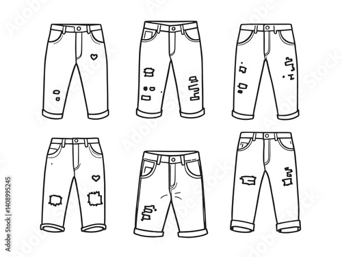 Ripped jeans line art vector illustration