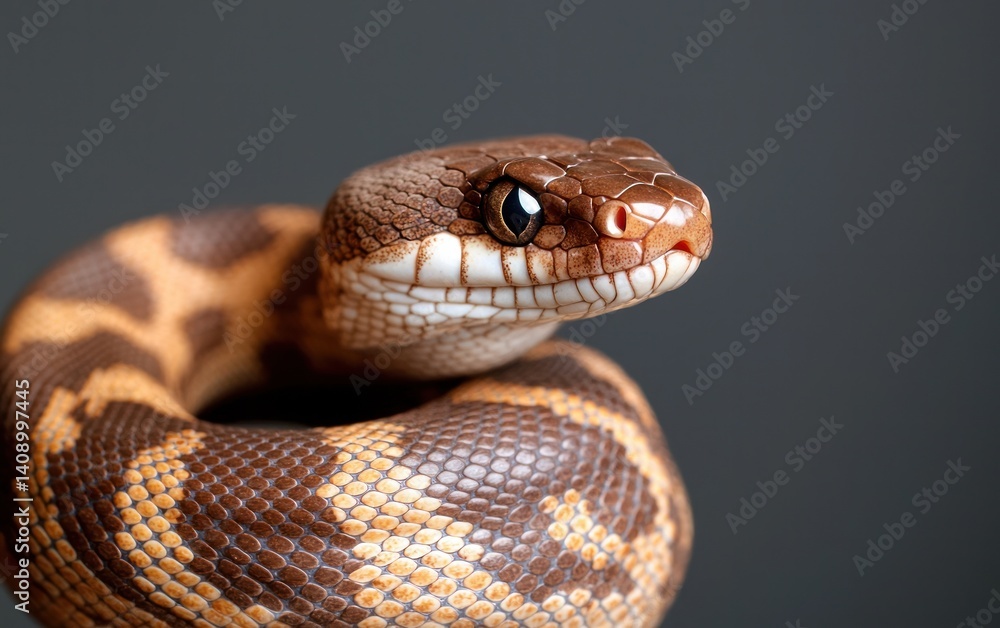 Obraz premium Brown and Tan Snake Coiled on Gray Background