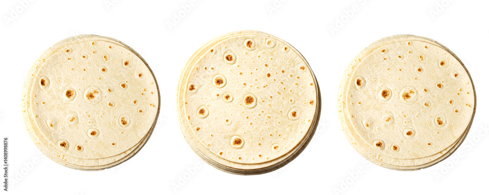 Fototapeta premium Stack of Round Tortilla Wraps On Transparent Background