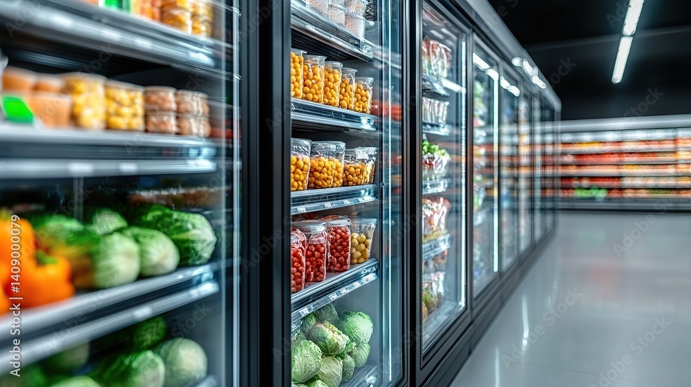 Grocery shopping experience supermarket food display modern environment wide angle fresh produce selection Grocery shopping experience supermarket food display modern environment wide angle fresh produce selection