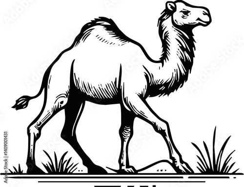 Camel sketch isolated on white background. Vintage animal vector illustration.