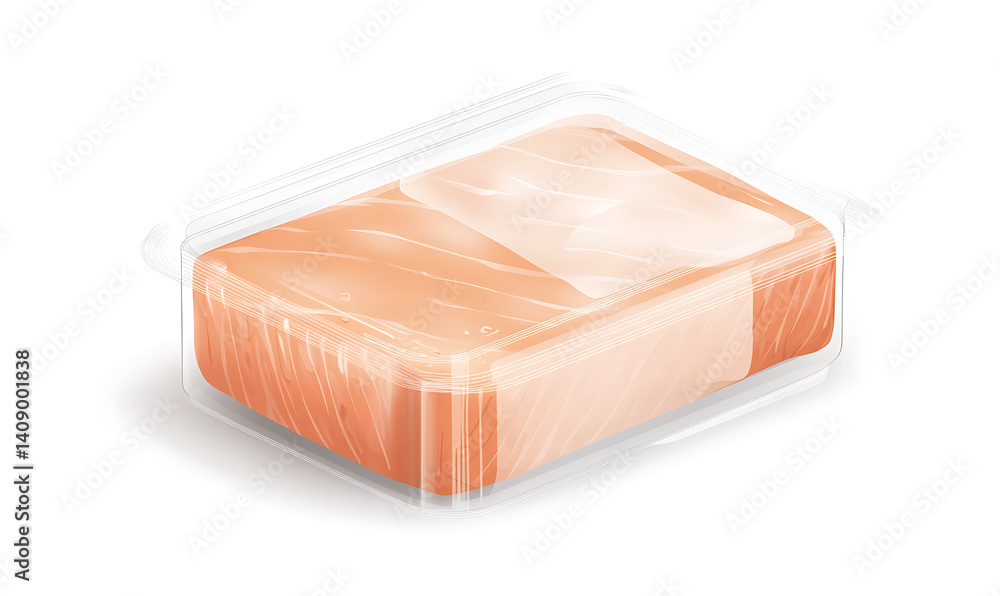 salmon in various forms and production processes, from raw cuts and packaging to cooking, serving, and seafood industry scenes. Generative AI Illustration