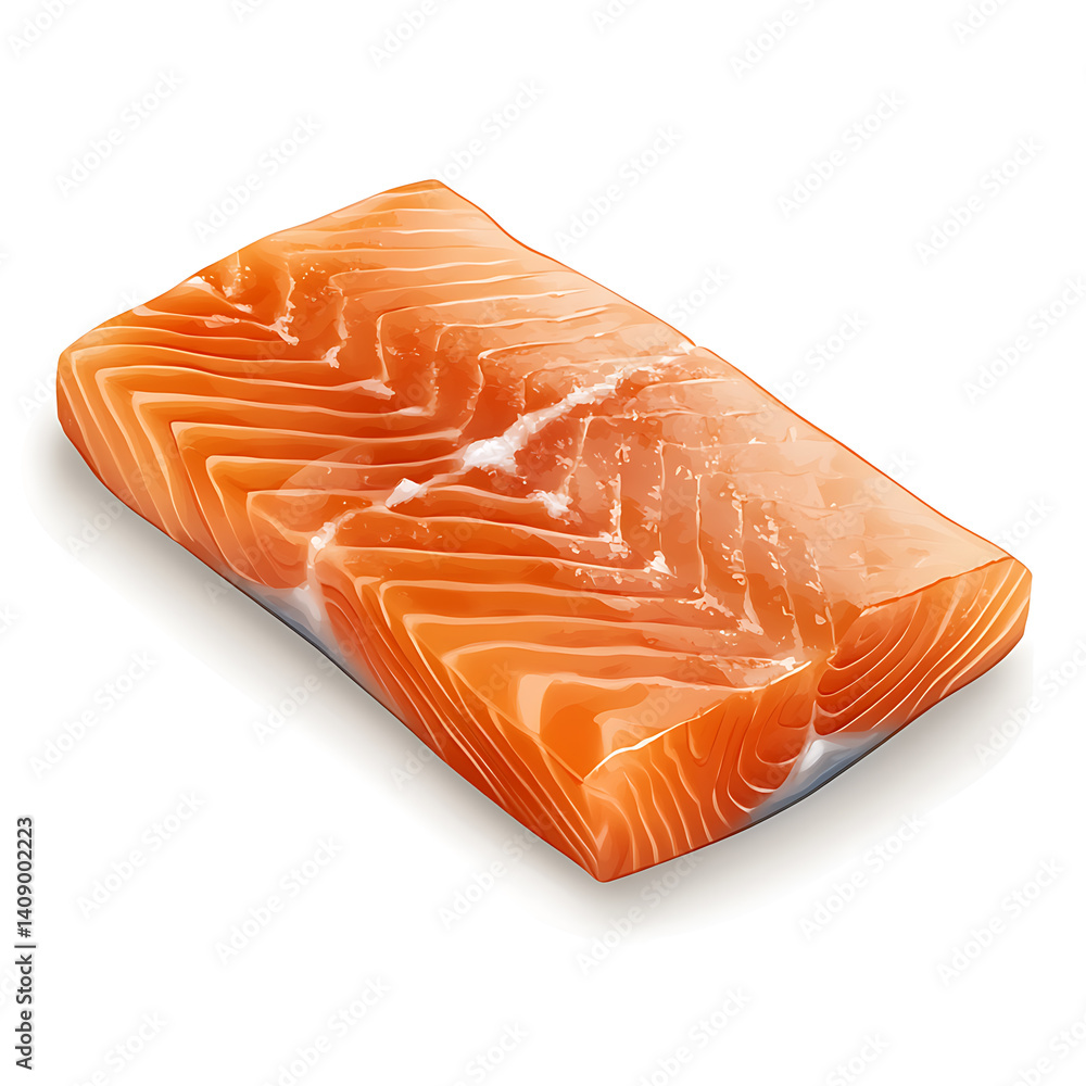 salmon in various forms and production processes, from raw cuts and packaging to cooking, serving, and seafood industry scenes. Generative AI Illustration