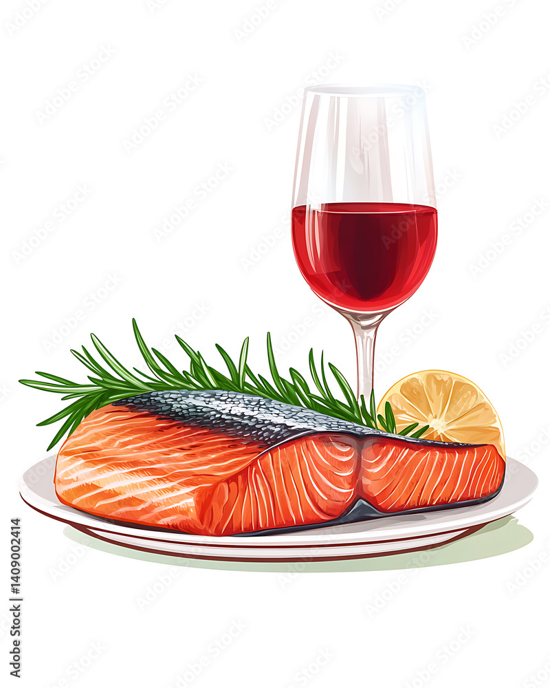 salmon in various forms and production processes, from raw cuts and packaging to cooking, serving, and seafood industry scenes. Generative AI Illustration