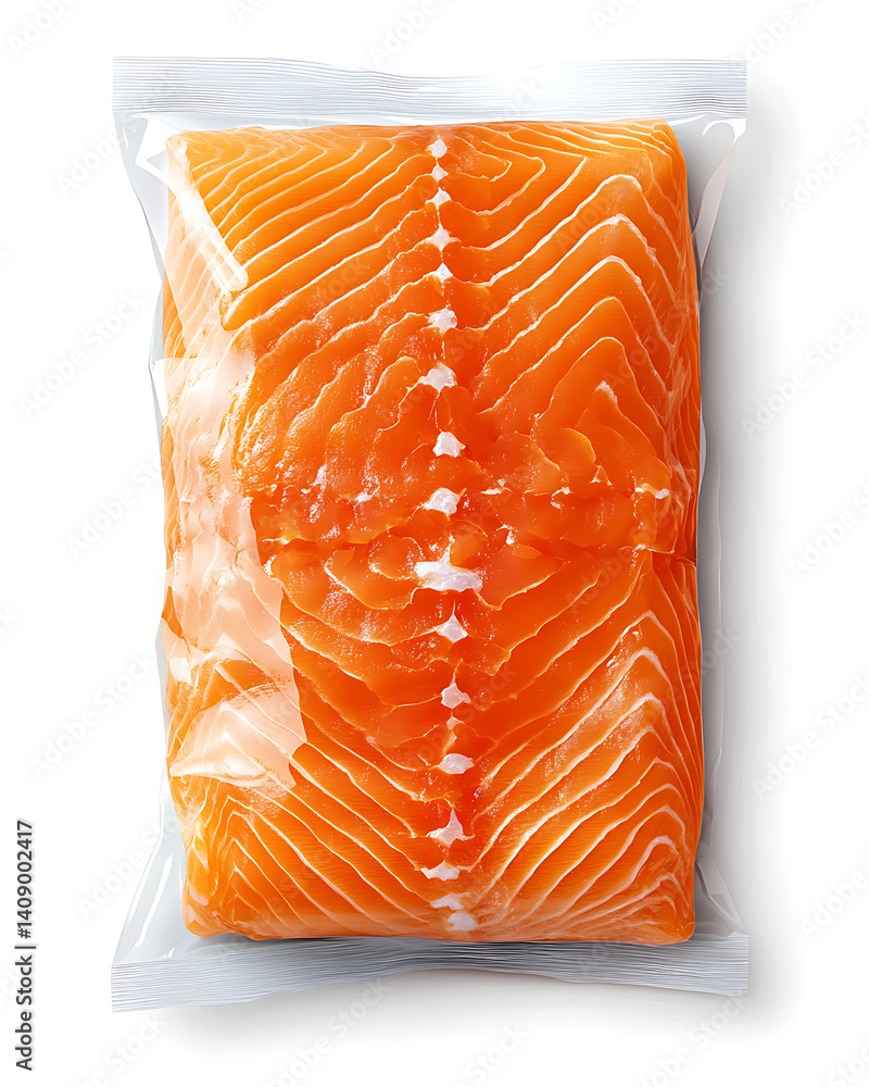 salmon in various forms and production processes, from raw cuts and packaging to cooking, serving, and seafood industry scenes. Generative AI Illustration