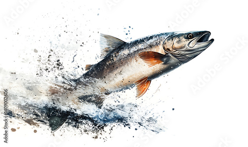 Obraz na płótnie salmon in various forms and production processes, from raw cuts and packaging to cooking, serving, and seafood industry scenes. Generative AI Illustration w salonie