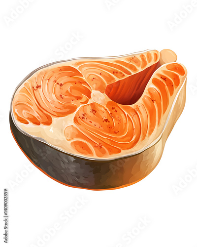 salmon in various forms and production processes, from raw cuts and packaging to cooking, serving, and seafood industry scenes. Generative AI Illustration