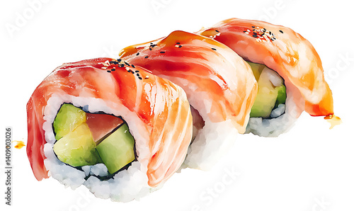 Obraz na płótnie salmon in various forms and production processes, from raw cuts and packaging to cooking, serving, and seafood industry scenes. Generative AI Illustration w salonie