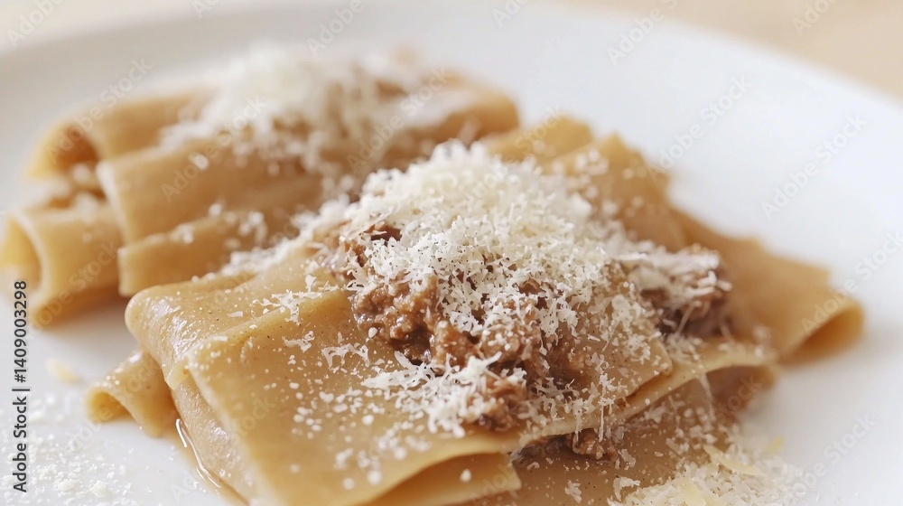 Pasta dish topped with cheese and sauce Pasta dish topped with cheese and sauce