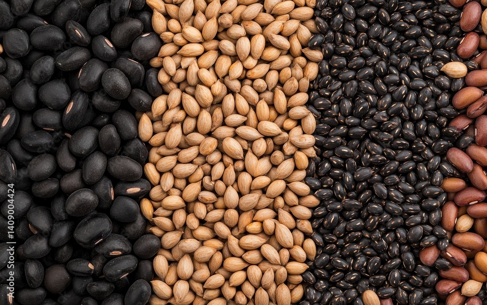 Assortment of Beans: Black, Beige, and Speckled Varieties Assortment of Beans: Black, Beige, and Speckled Varieties