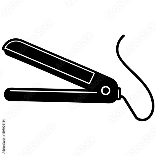 Black silhouette of an open hair straightener