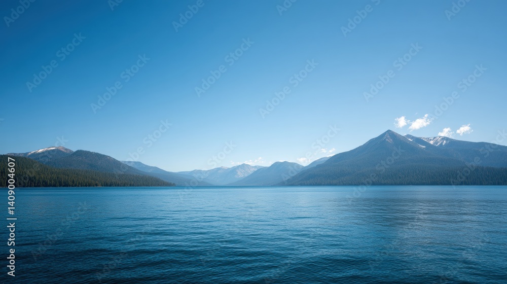Scenic view of mountains reflected on a tranquil lake. Scenic view of mountains reflected on a tranquil lake.