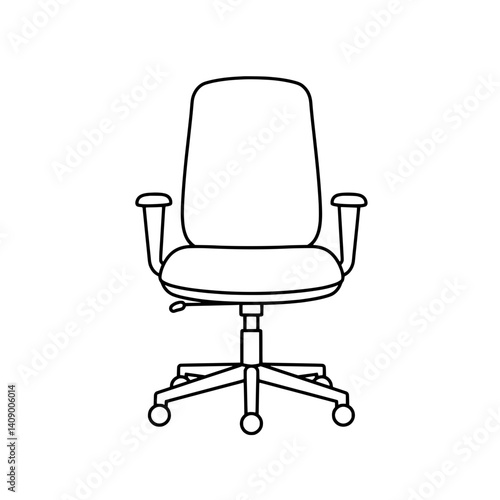 Office chair illustration: A simple, line-drawn illustration of a swivel office chair, depicting its basic structure with armrests, seat, backrest, and a rolling base.