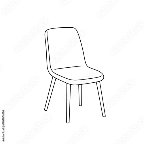 Minimalist Chair: A clean, black-and-white line drawing of an elegant, modern chair with a gently curved back and slender legs, perfect for interior design.