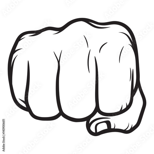 The image you uploaded is a black and white illustration of a clenched fist, viewed from the front, with the knuckles facing forward. The style is bold and outlined, likely for use as a logo, tattoo d