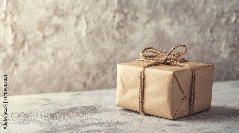 A beautifully wrapped brown package tied with twine sits on a rustic table. This image captures the essence of simplicity and warmth, perfect for gift-related themes. A beautifully wrapped brown package tied with twine sits on a rustic table. This image captures the essence of simplicity and warmth, perfect for gift-related themes.