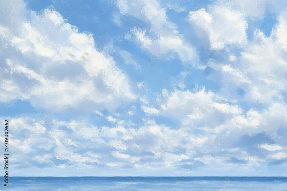Peaceful seaside view with expansive horizon and calm blue sky backdrop Peaceful seaside view with expansive horizon and calm blue sky backdrop