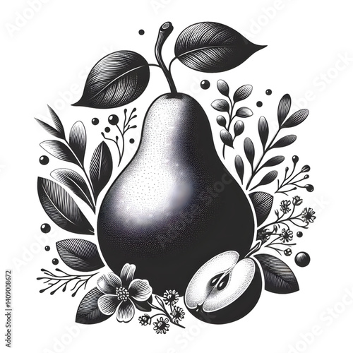 Create a pear silhouette vector style with white background