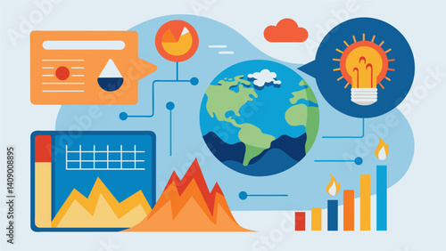 A social media campaign featuring eyecatching graphs and charts to explain the connection between rising global temperatures and the increase in natural disasters.. Vector illustration
