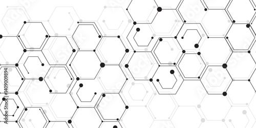 Molecular grey structure abstract tech background. Molecule DNA. Abstract background vector illustration. Abstract hexagon or digital technology.
