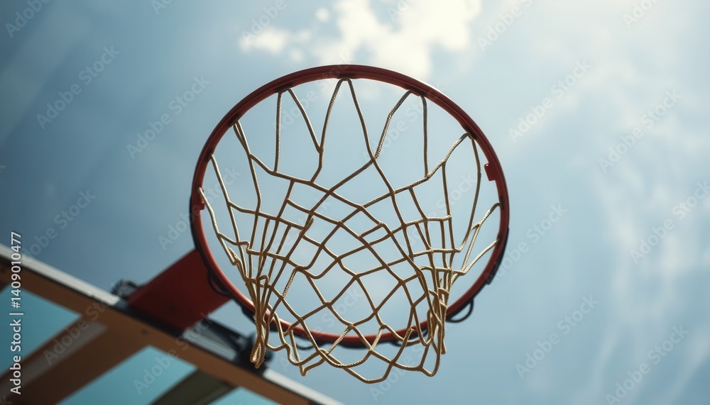 Outdoor Basketball Hoop Net Against a Sunny Sky A Perfect Shot for Sports Enthusiasts Outdoor Basketball Hoop Net Against a Sunny Sky A Perfect Shot for Sports Enthusiasts