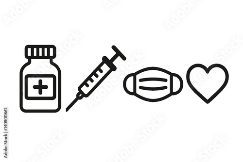 Medical icons covering prevention and care essentials
