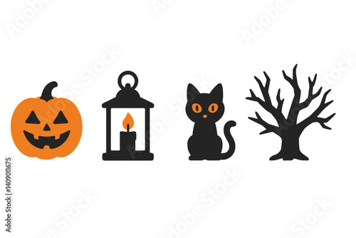 Halloween icons with traditional spooky elements