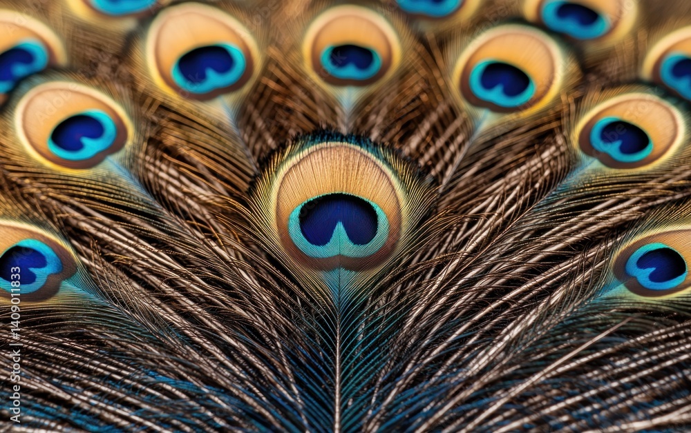 Obraz premium Intricate Peacock Feather Close Up Brown Teal Blue Iridescent