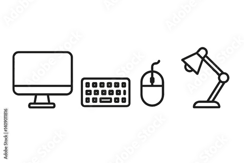 Icons for a home office that display necessary devices are shown