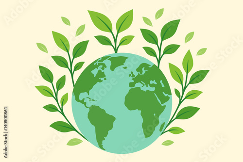 Flat earth illustration emphasizing environmental growth