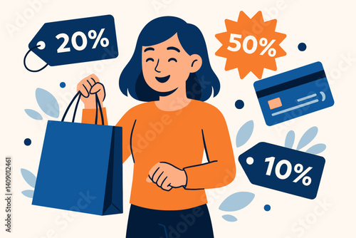 Flat promotional scene highlighting retail and sales