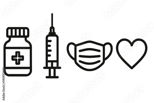 Medical symbols representing the fundamentals of prevention and care.Icons in the medical field that encompass the basics of prevention and treatment