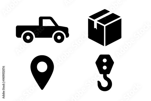 Flat icons illustrating transport and logistics elements