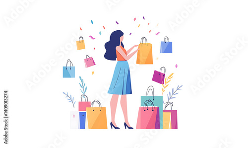 Obraz na płótnie Online shopping, digital selling, ecommerce process, and customer experience through modern illustrated scenes on white background. w salonie