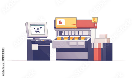 Obraz na płótnie Online shopping, digital selling, ecommerce process, and customer experience through modern illustrated scenes on white background. w salonie