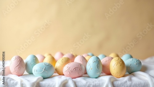 colorful Easter eggs on a yellow background