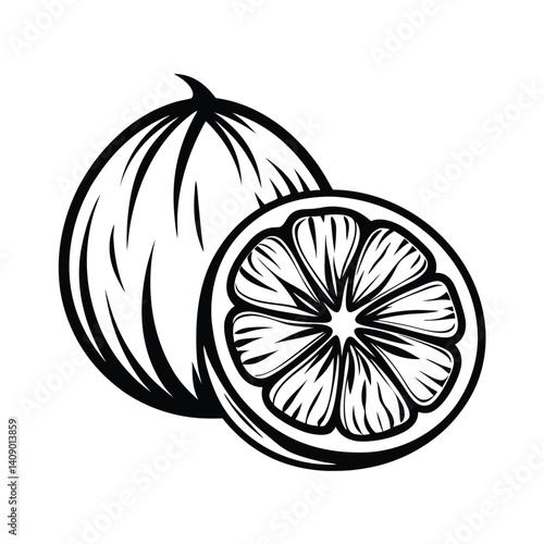 Stylized Lime and Slice Silhouette Black and White Citrus Fruit Design