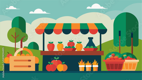 The absence of farmfresh produce in the market stalls is a stark contrast to the overflowing abundance of food found in supermarkets.. Vector illustration