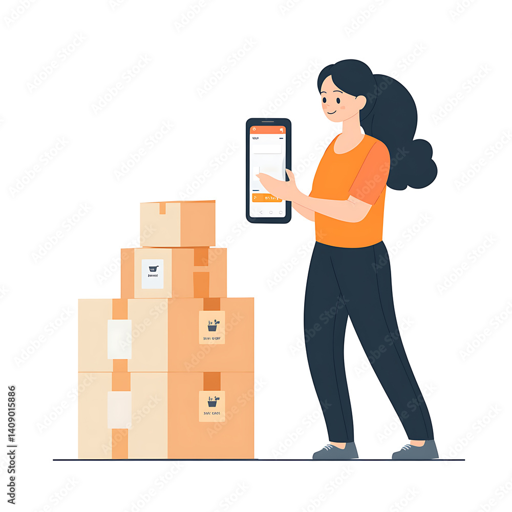Online shopping, digital selling, ecommerce process, and customer experience through modern illustrated scenes on white background.