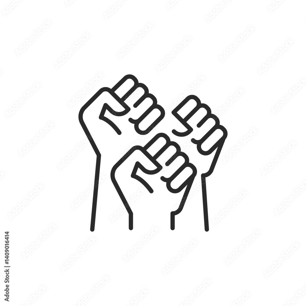 Obraz premium BLM icon. Simple Raised Fists icon representing solidarity, unity, and collective strength. A powerful symbol for social movements, protests, and empowerment initiatives. Vector illustration