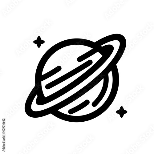 Minimalistic outline of a planet with rings and stars  