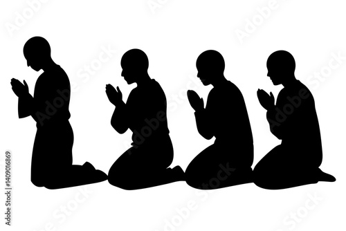 Silhouette of people kneeling and praying