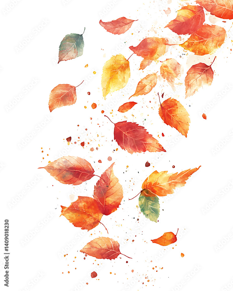 illustrations of various trees, leaves, grasses, and botanical elements on white background.
