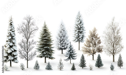 Obraz na płótnie illustrations of various trees, leaves, grasses, and botanical elements on white background. w salonie