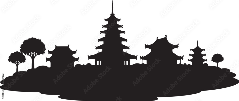 Fototapeta premium Asian Temple Skyline Silhouette