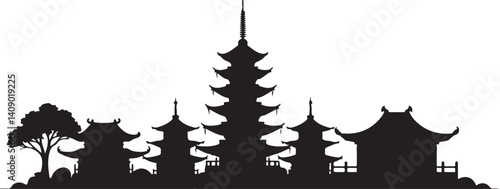Asian Temple Skyline Silhouette